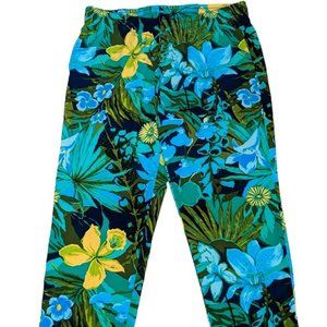 Talbots Womens Size‎ 1X Pull On Ankle Pants Blue Green Floral Tropical Vacation